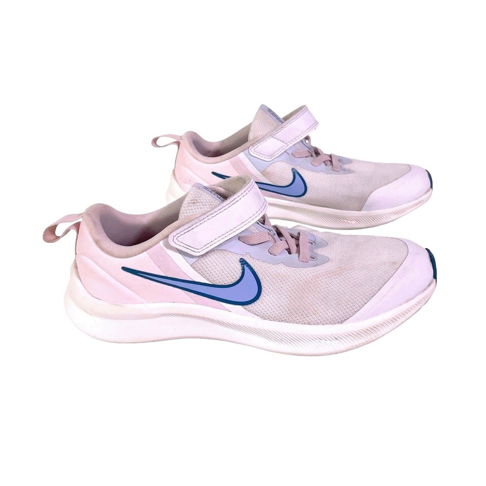 Nike Star Runner 3 Kids Running Shoes Youth 2 Hook Loop No Tie Pink Blue White